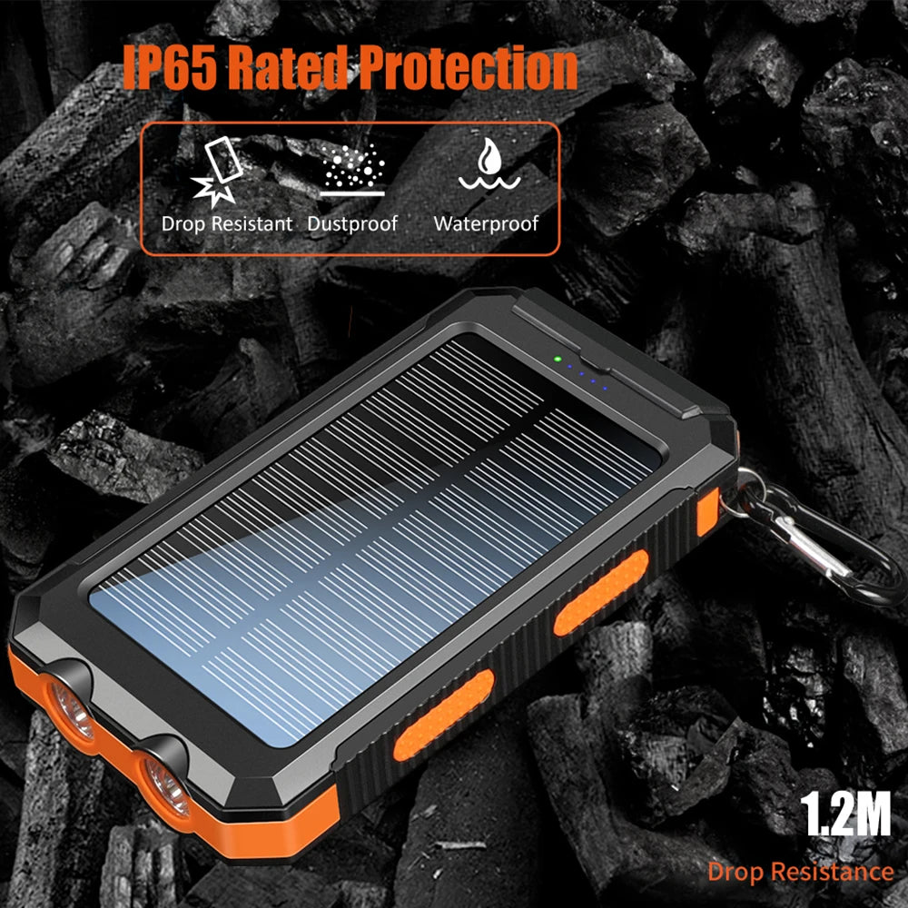 10000mAh Solar Charging Power Bank,Dual USB & Type C Output Port Multichargerlashlight and Compass