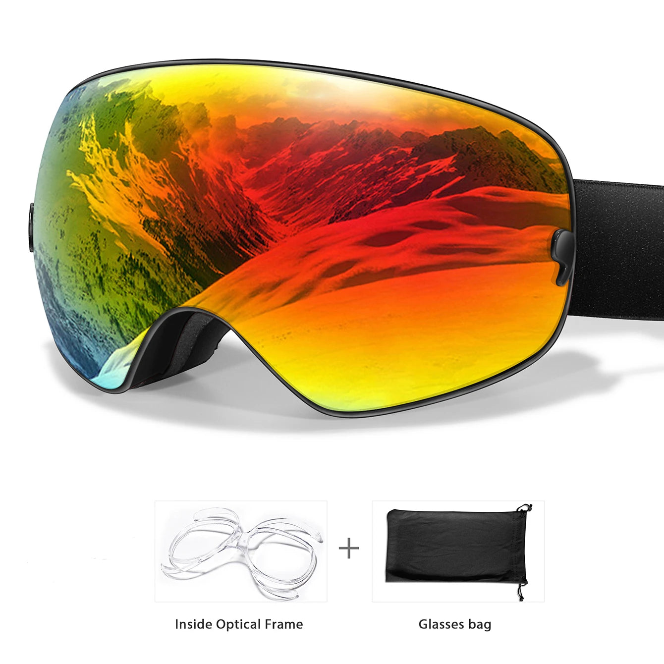 Winter Outdoor SKI Goggles Men/Women Teen, Free Optical Frame/Bag, UV400 Anti-Fog Snowboard Eyewear