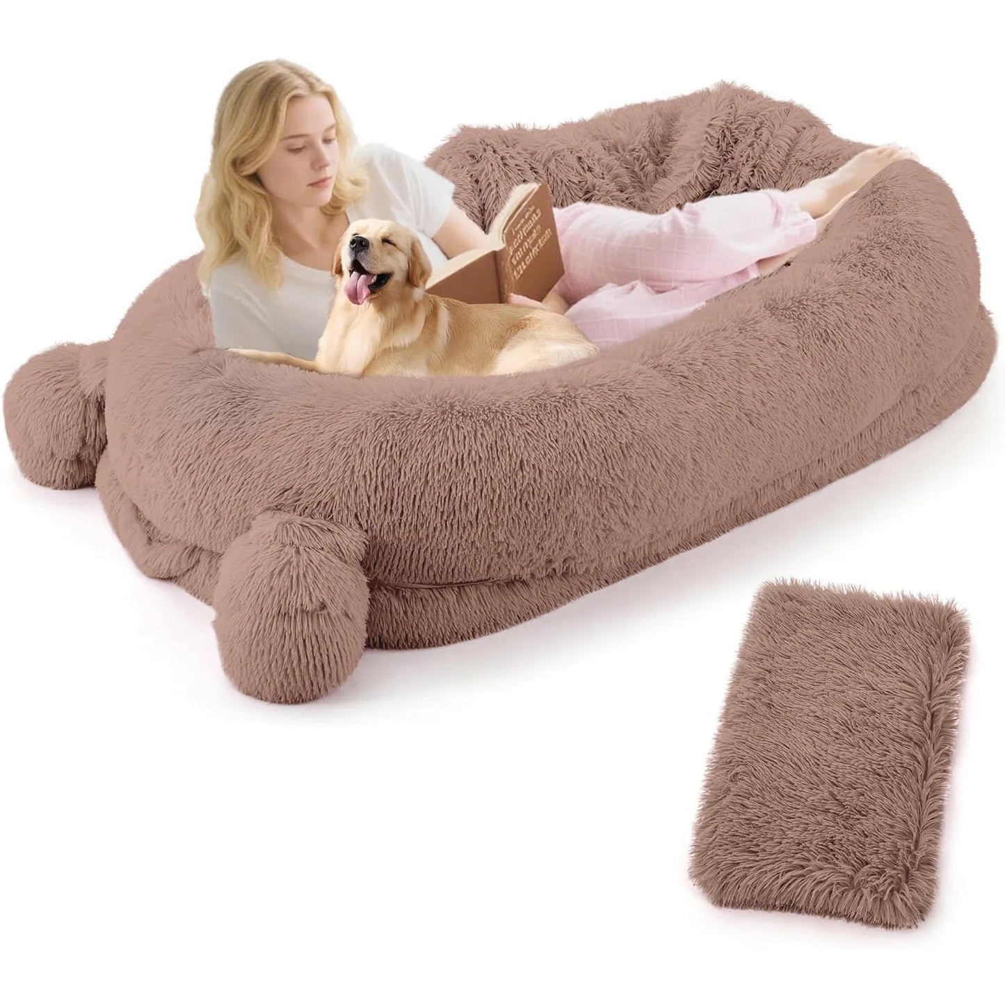 71" Large Human Size Dog Bed For Adults & Pets Removable Washable Cover Storage Pockets,Blanket Nap