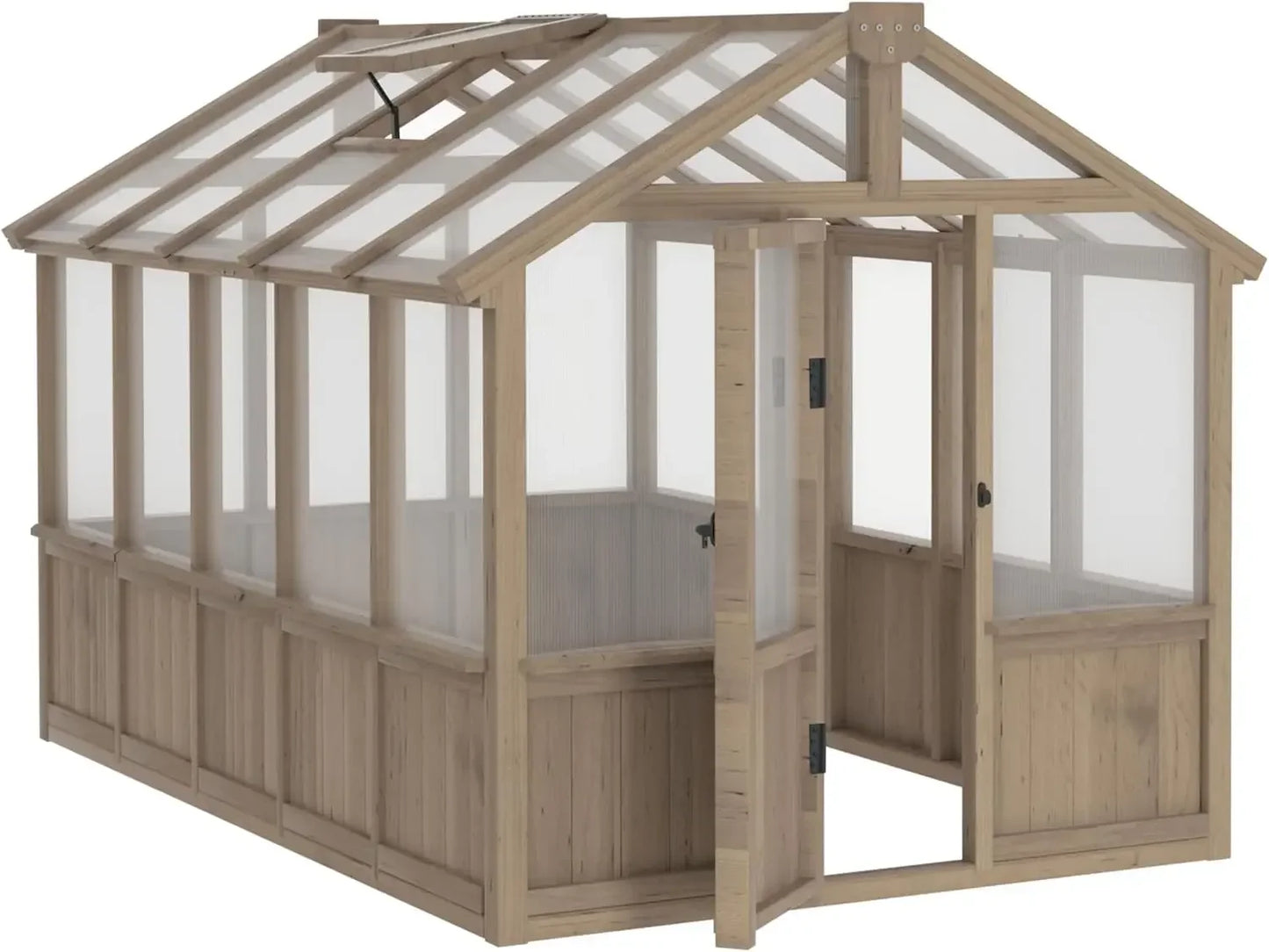 6x10 FT Green House, Outdoor, 6MM Thick Polycarbonate Panel Wooden Walk-in Greenhouse Kit Lock/Door
