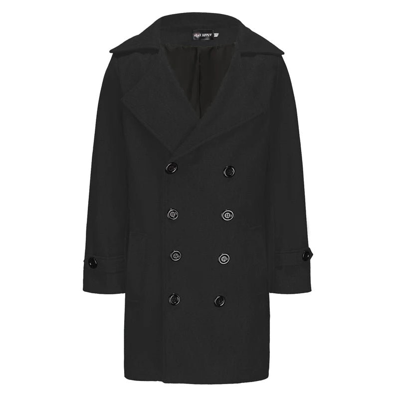 Classic Wool Blend Peacoat with Notched Lapel and Button Closure for Men s Winter Fashion Outerwear