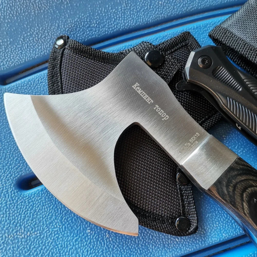 Stainless Steel Axe & Folding Knife Combo Set: High-Performance Outdoor Adventures, Camping & Hiking