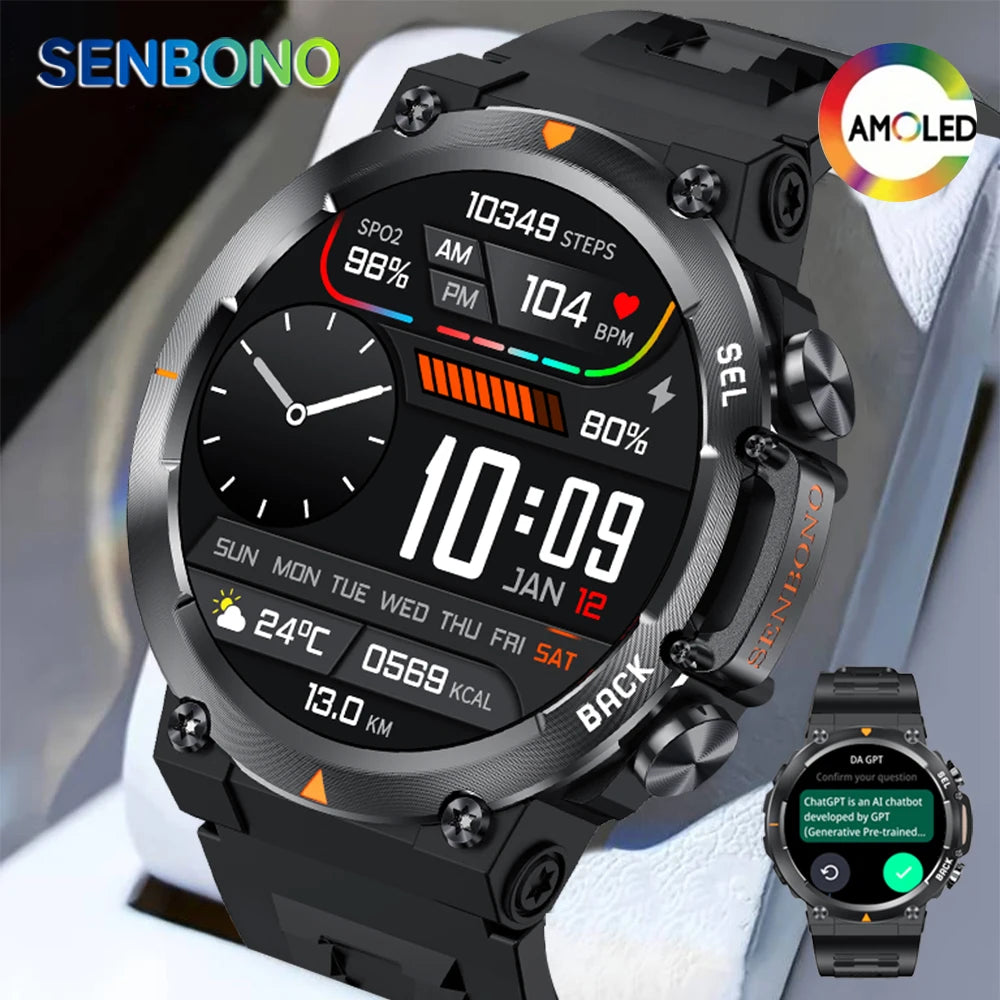 MAX18 Smart Watch AMOLED Screen AI GPT Bluetooth Call 410mAh Big Battery Fitness Tracker Men' Sport