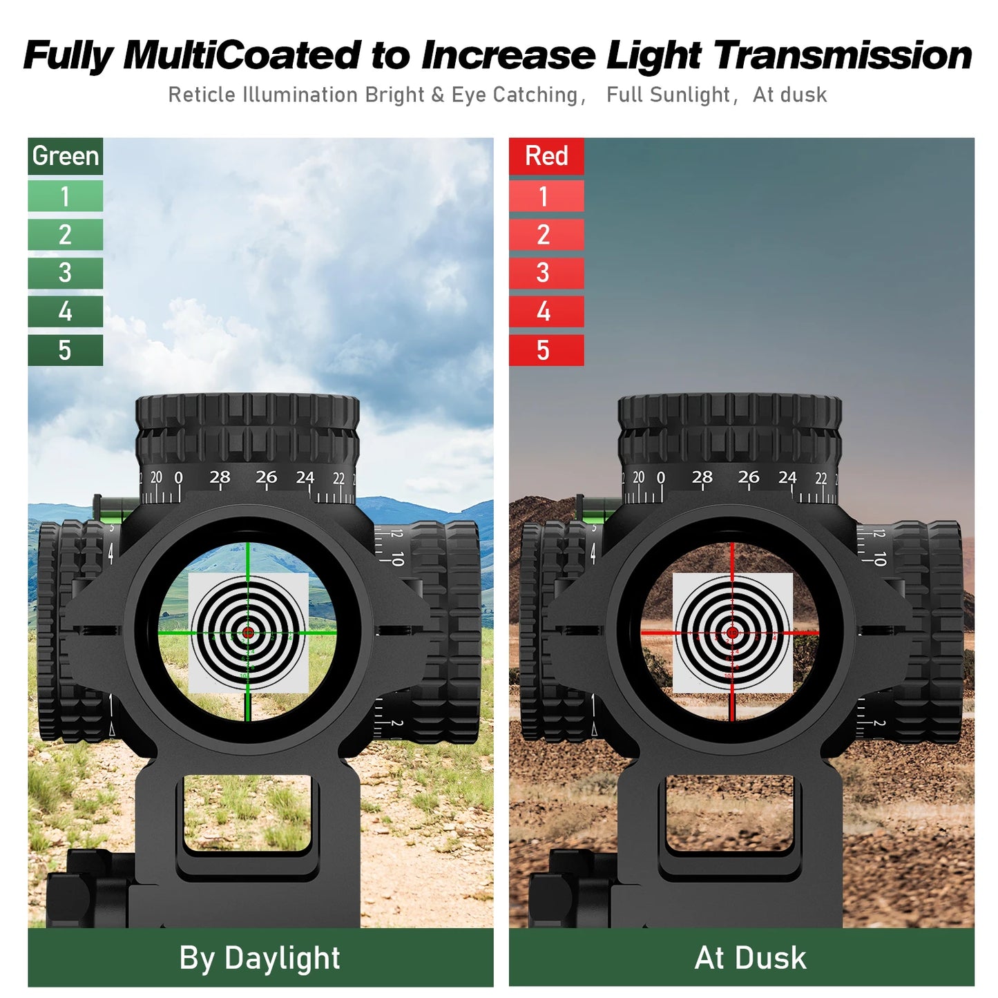 1-5X24 Tactical Optical Rifle Scope Red and Green Illuminated Reticle HScope Ar15 Sight