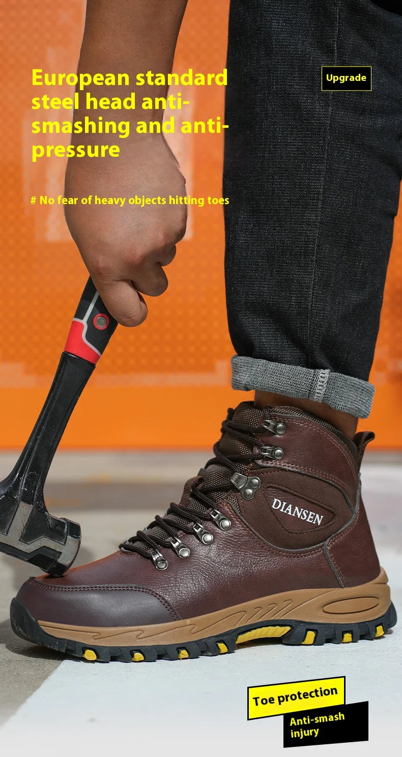 Waterproof Leather Indestructible Men Work Safety Boots Outdoor Anti-smash Anti-puncture Male