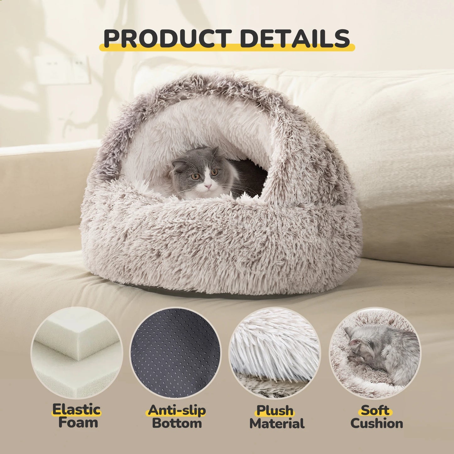 25'' Pet Cat /Dog Bed Nest Soft Comfortable Semi-enclosed Cat NestPet house