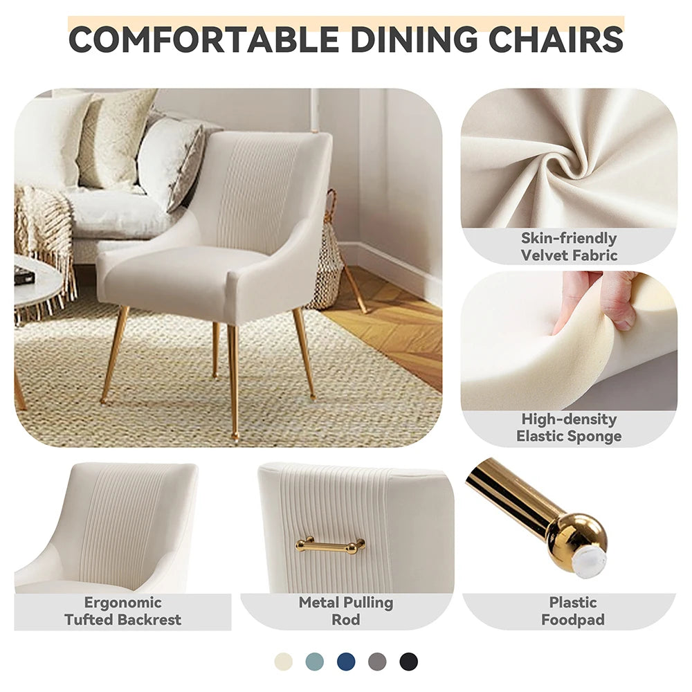 Modern Velvet 6 Dining Chairs, Upholstered Barrel Pleated Side Accent Chair for Bedroom,Living Room