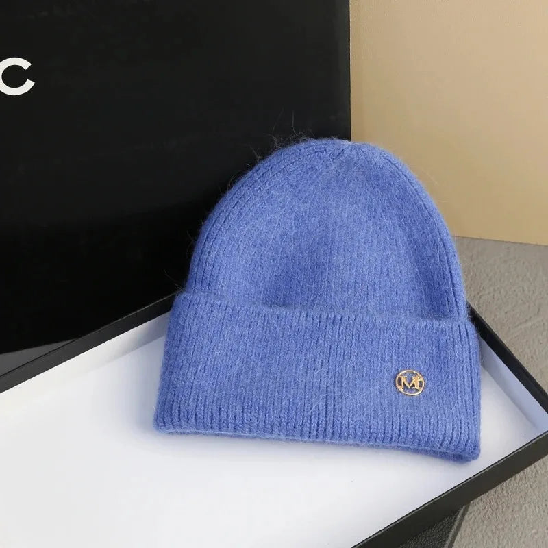 2024 Fluffy  Angora Hat Rabbit Fur Warm Winter Cashmere Wool Soft  Beanies Knitted Outdoor Female