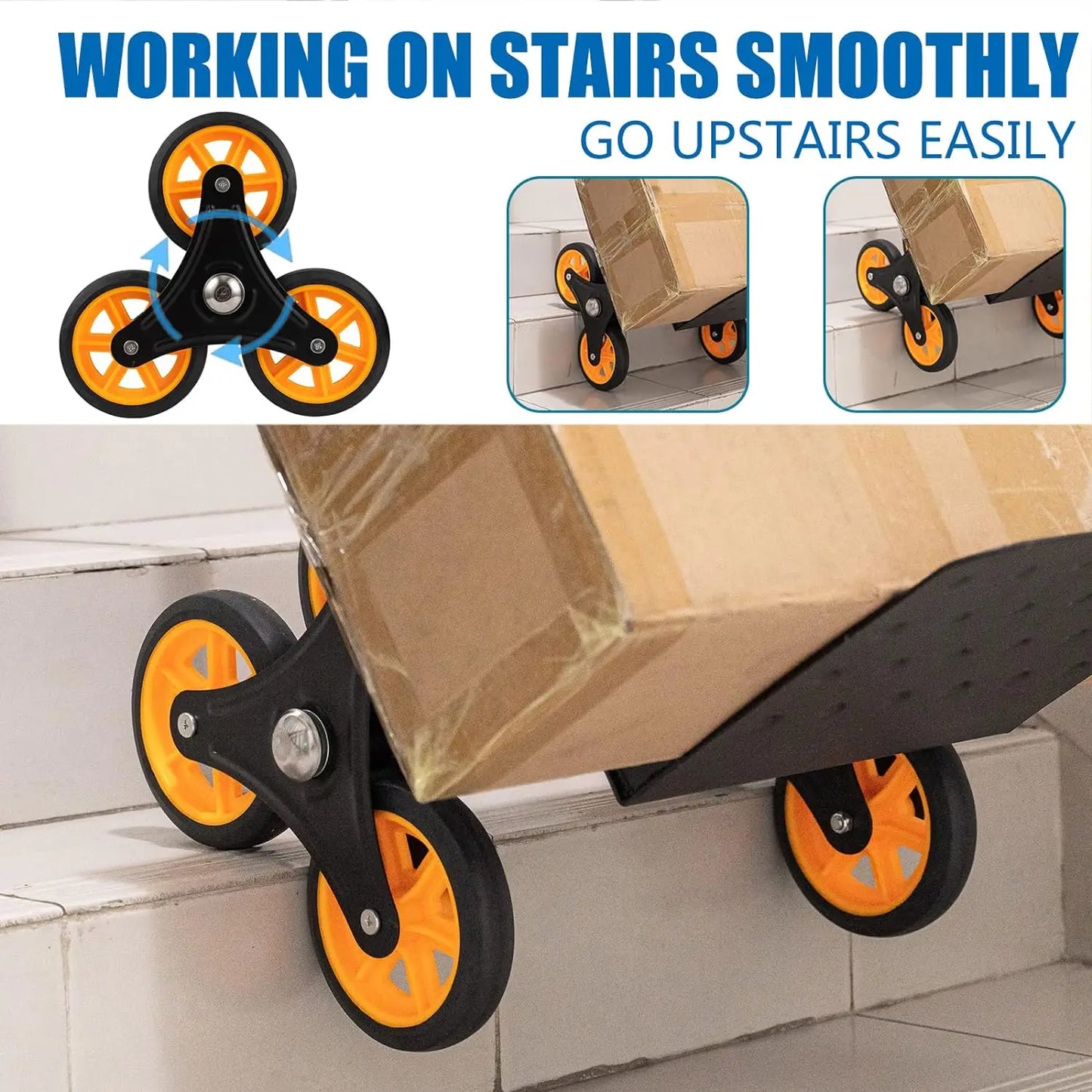 Stair Climber Heavy Duty 330Lbs Capacity Foldable Trolley with Telescop Handle 6 Rubber Wheels