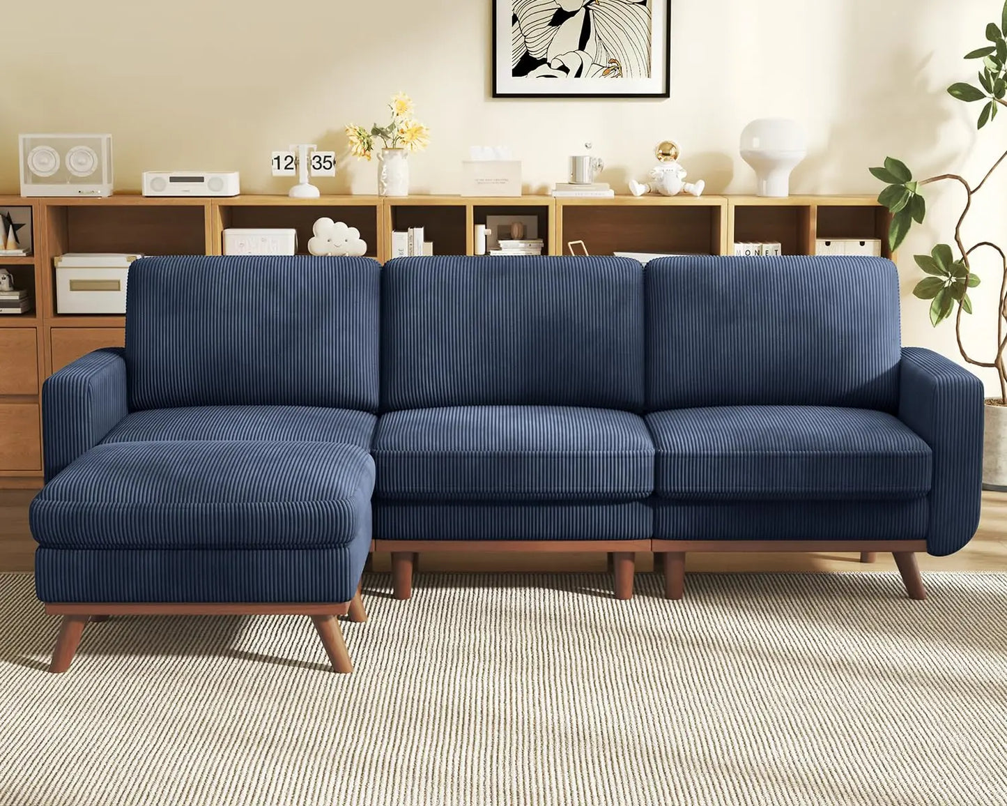 INDOOR 97" L-Shape Modular Sectional Sofa 3-Seat Corduroy Movable Otto green,black, Customized