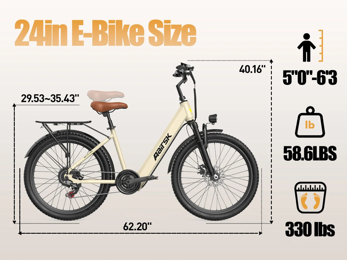SU7 Adult E-bike 36V 15Ah Battery, 400W E-bike 24 Inch Tire Women's Electric bicycle