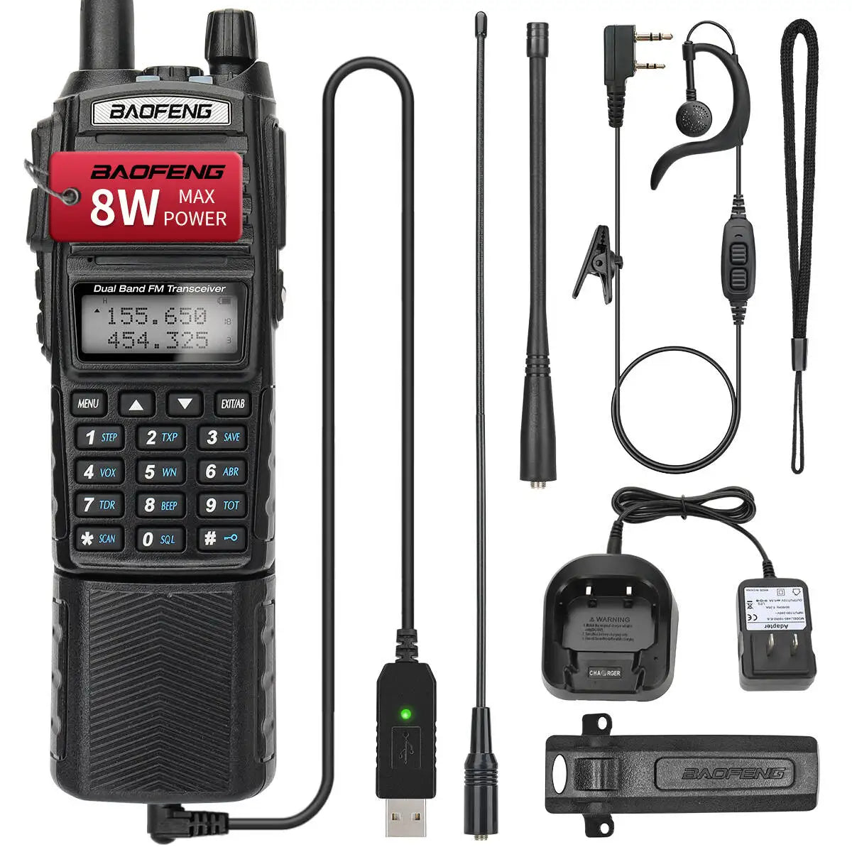 8W Walkie Talkie 3800mAh Battery UV82 Dual Band VHF UHF Long Range Emergency Ham Radio