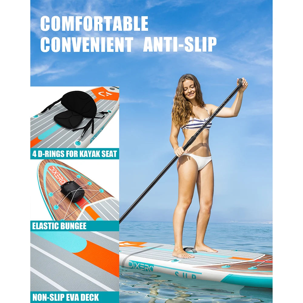 DIXERO Waterproof Inflatable Paddle Board 11''x33''x6''Adult Standing Style,Kayak Accessories SUP