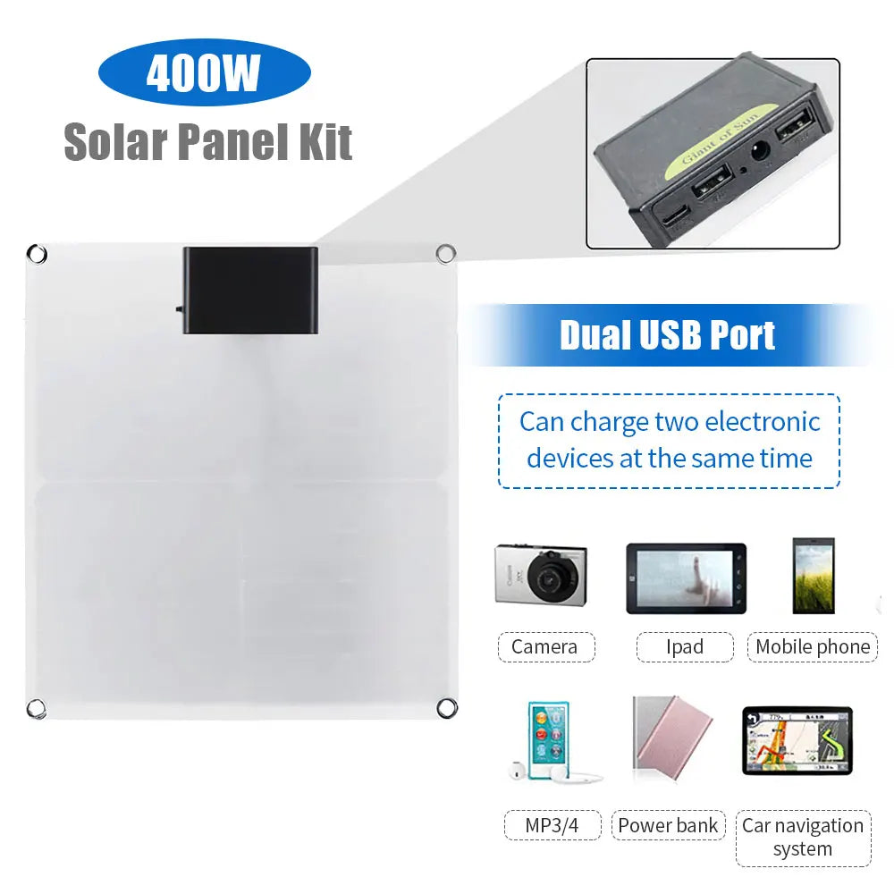 400W High-Efficiency Flexible Solar Panel 12V Solar Panel Battery Charging ControllerInverterHome
