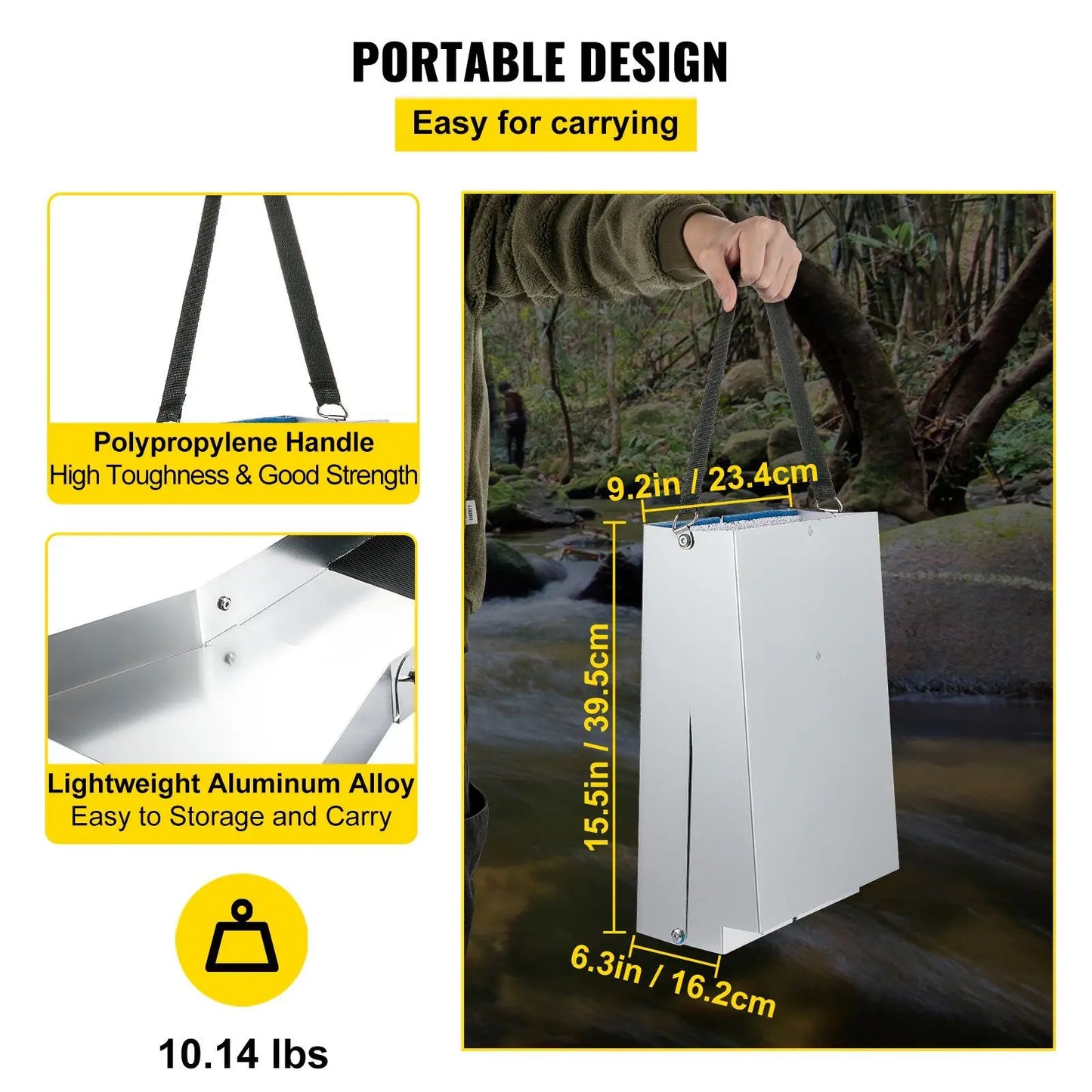 "50" Folding Sluice Box – Aluminum w/ Miner's Moss for Gold Prospecting (Portable & Lightweight)."