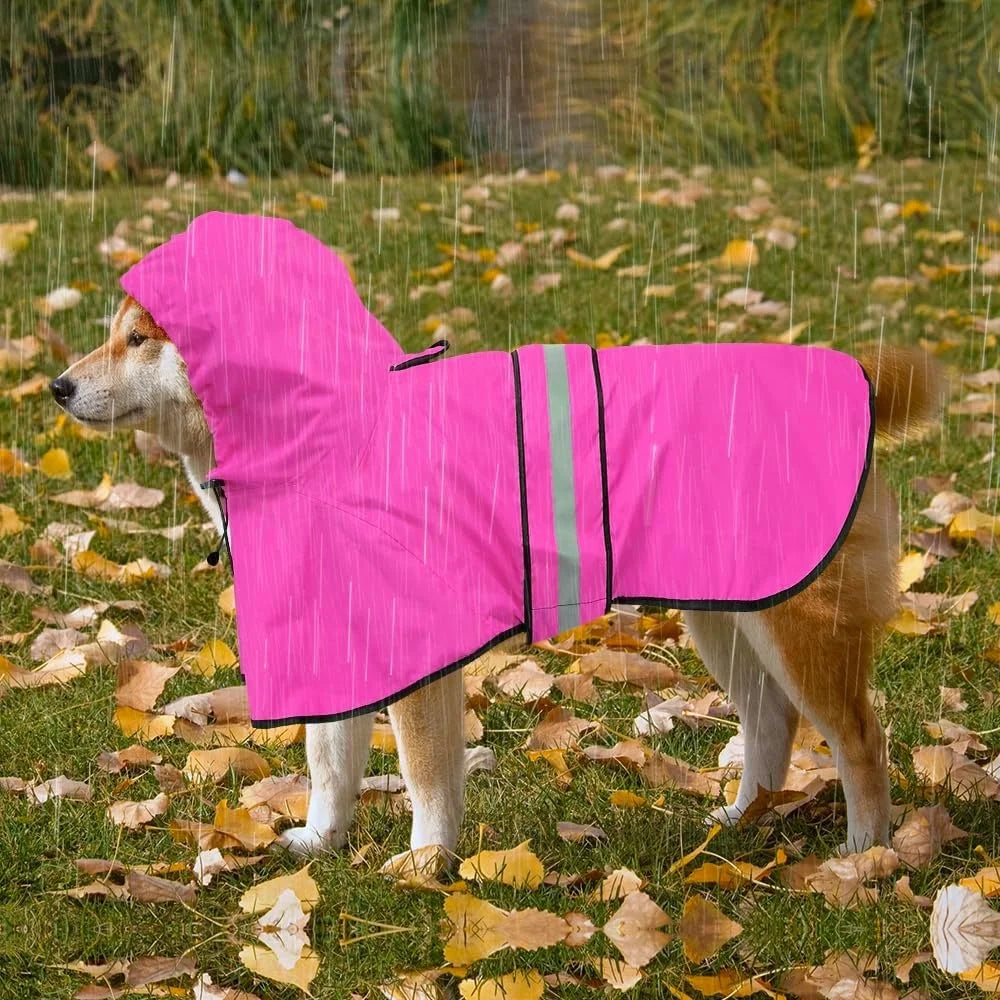 Waterproof Lightweight Dog Raincoat Reflective Adjustable Poncho Hooded Rain Gear Small Medium