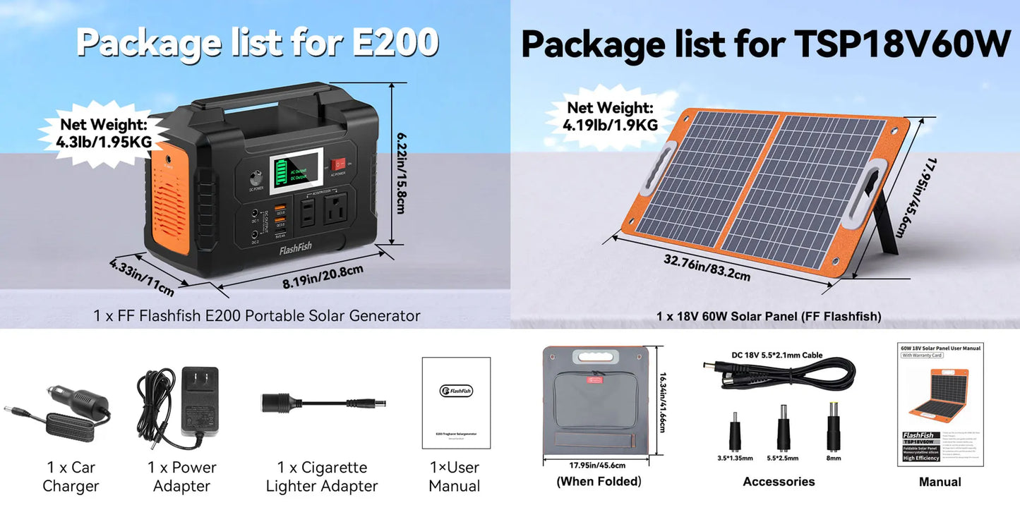 Portable Power Station 200W 151Wh Solar Generator,Solar Panel 50W Battery Cell Complete Kit Set