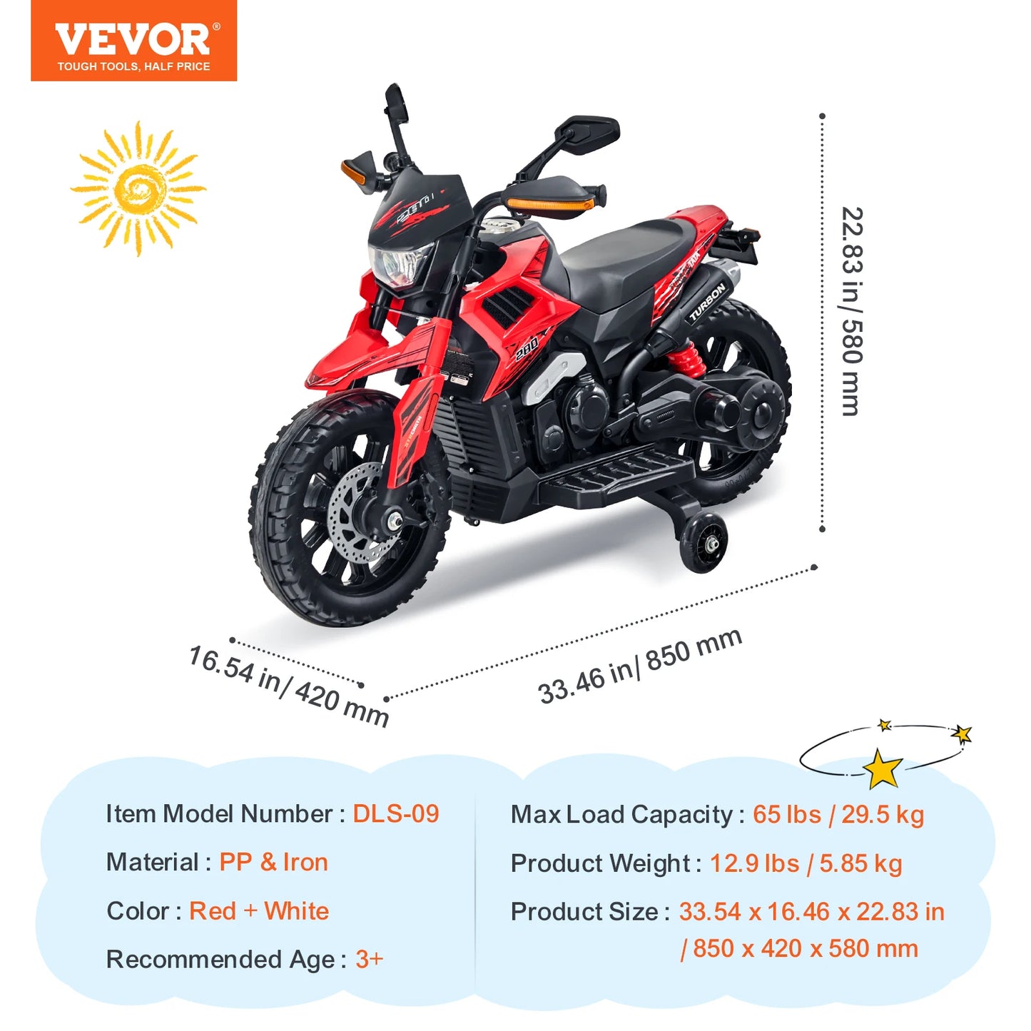 12V Children's E-Car Kids Ride On Motorcycle, Detachable Wheel Headlight Music Bluetooth,Boys Gifts