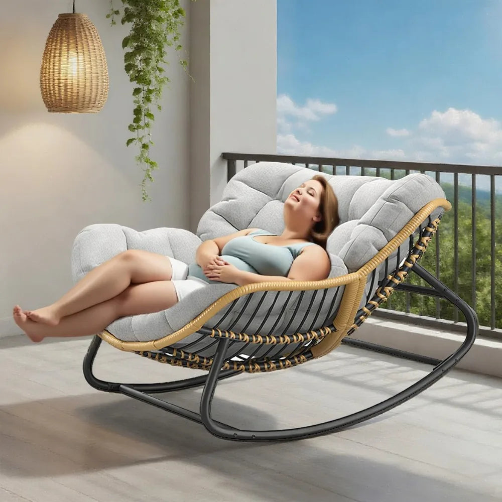 Egg Rocking Chair, Rattan Wicker Lounge Chair,Indoor/Outdoor Use in Bedroom/Living Room/Garden