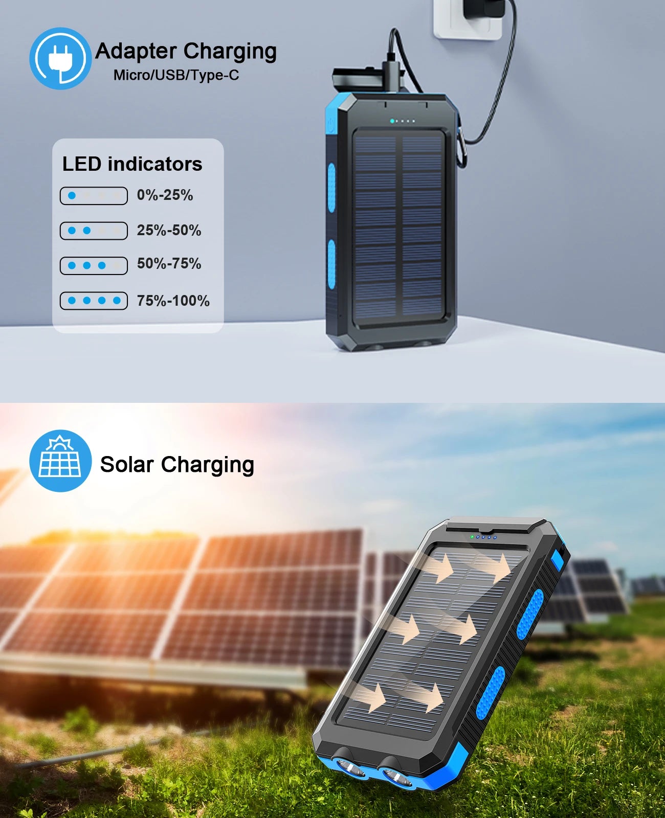 Waterproof Outdoor Solar Power Bank 38800mAh Dual USB Solar Mobile Phone Charger Solar Powerbank