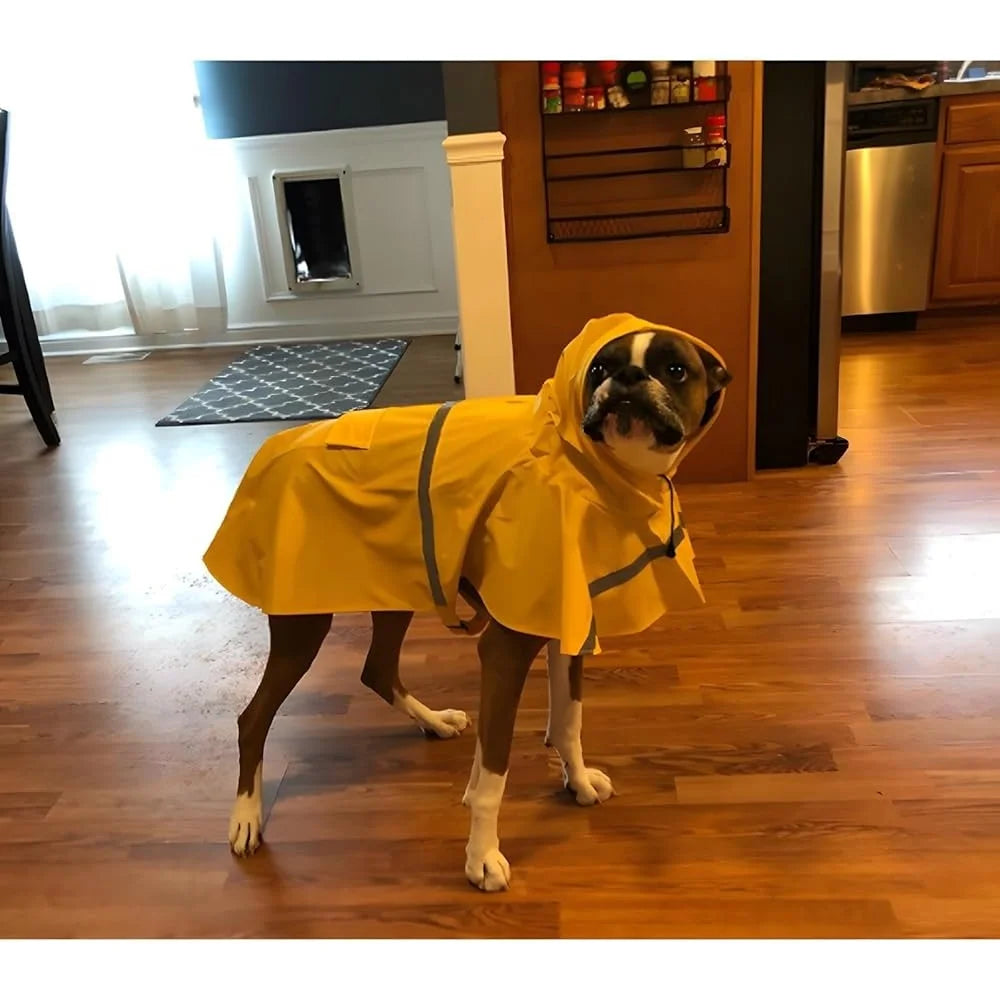Large Dog Raincoat Waterproof Adjustable Lightweight Pet Poncho Hoodies Reflective Strip Rain Jacket