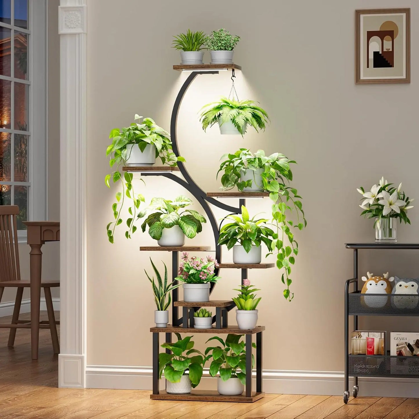 Indoor Plant Stand Grow Lights 62 Inch Tall, 8 Tier Lighted Corner Shelf  Plants,flowers