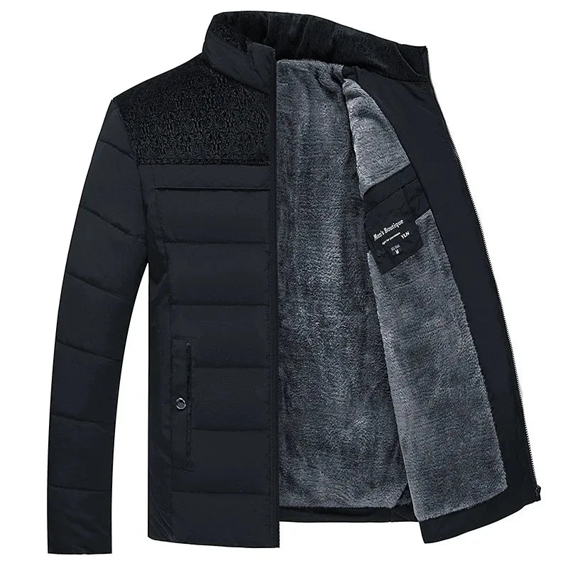 Puffer Jacket Men's Plush Thickened Parkas Stand Collar Jacket Warm Zipper, Padded Overcoat for Men