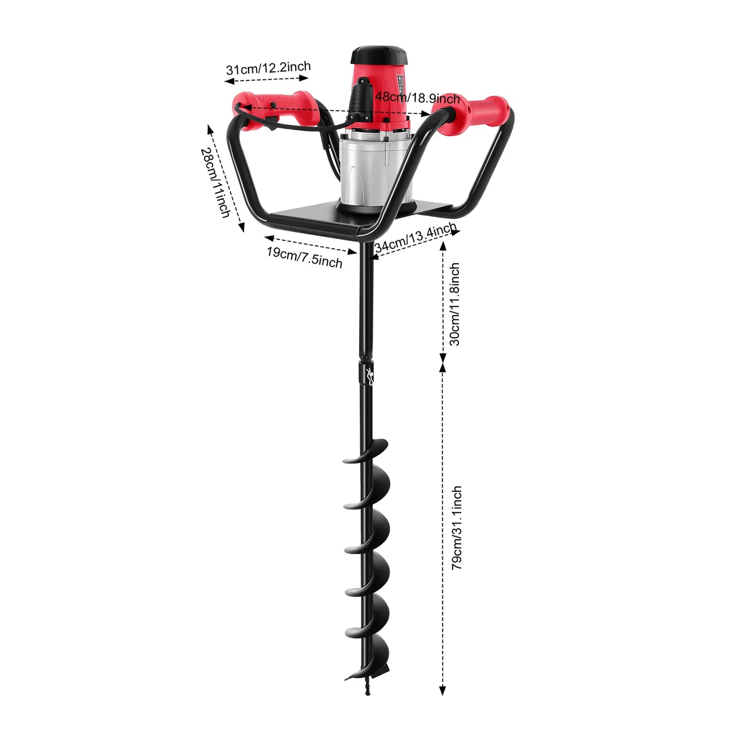1.6HP Post Hole Digger – Powerful Soil Drill with Auger & Extension Rod for Fences, Trees, Shrubs