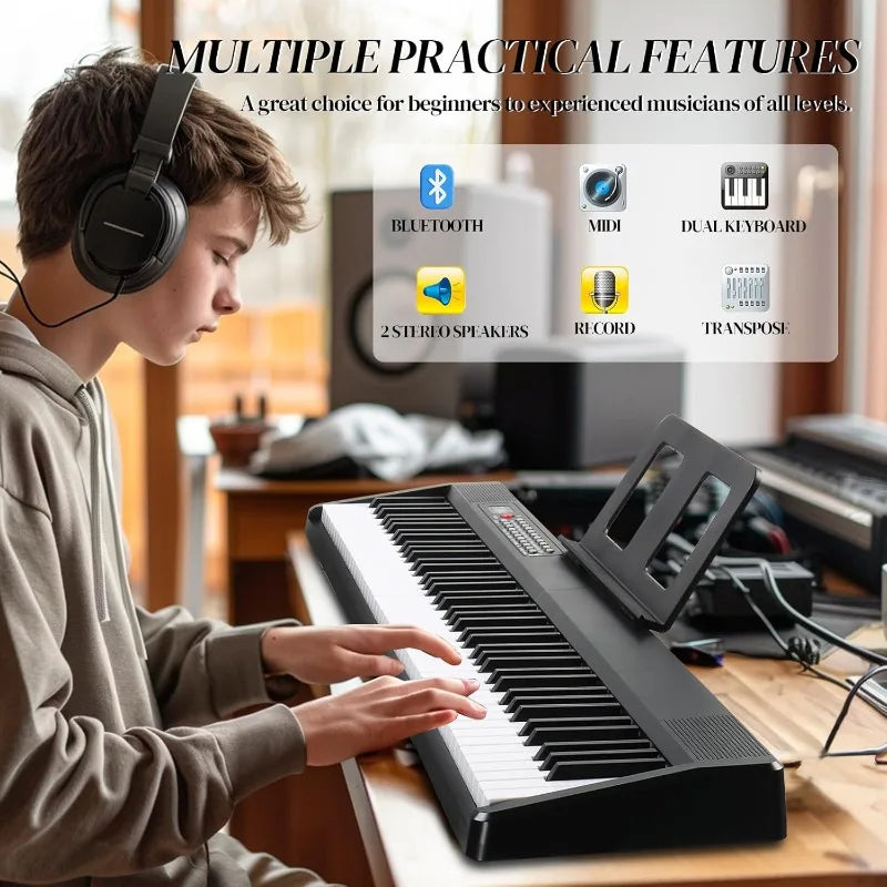 88 Key Foldable Electronic Piano, Semi-Weighted Digital Piano with Dual Bluetooth Mode (Black)