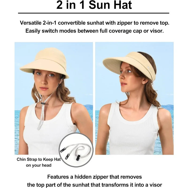 Sun Hats for Women,Wide Brim Visor UV Protction,foldable, Dual Purpose for Beach Summer