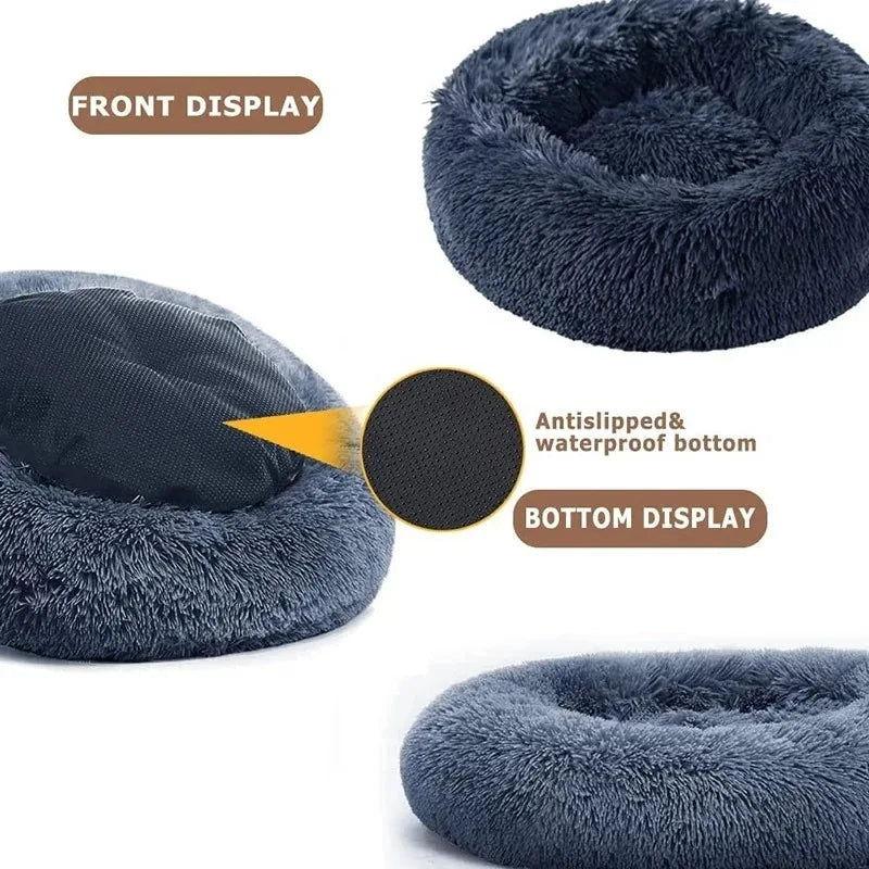 Round Dog/ Cat Bed Plush Basket Washable Pet Bed for Small Medium pet
