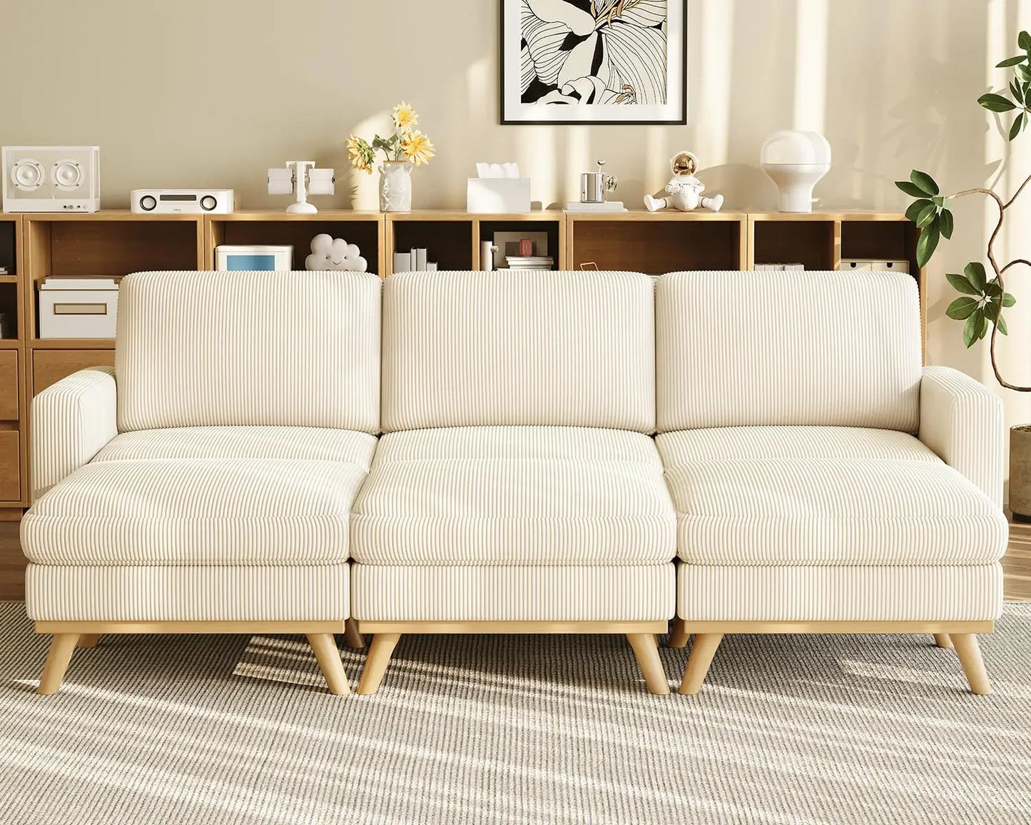 INDOOR 97" L-Shape Modular Sectional Sofa 3-Seat Corduroy Movable Otto green,black, Customized