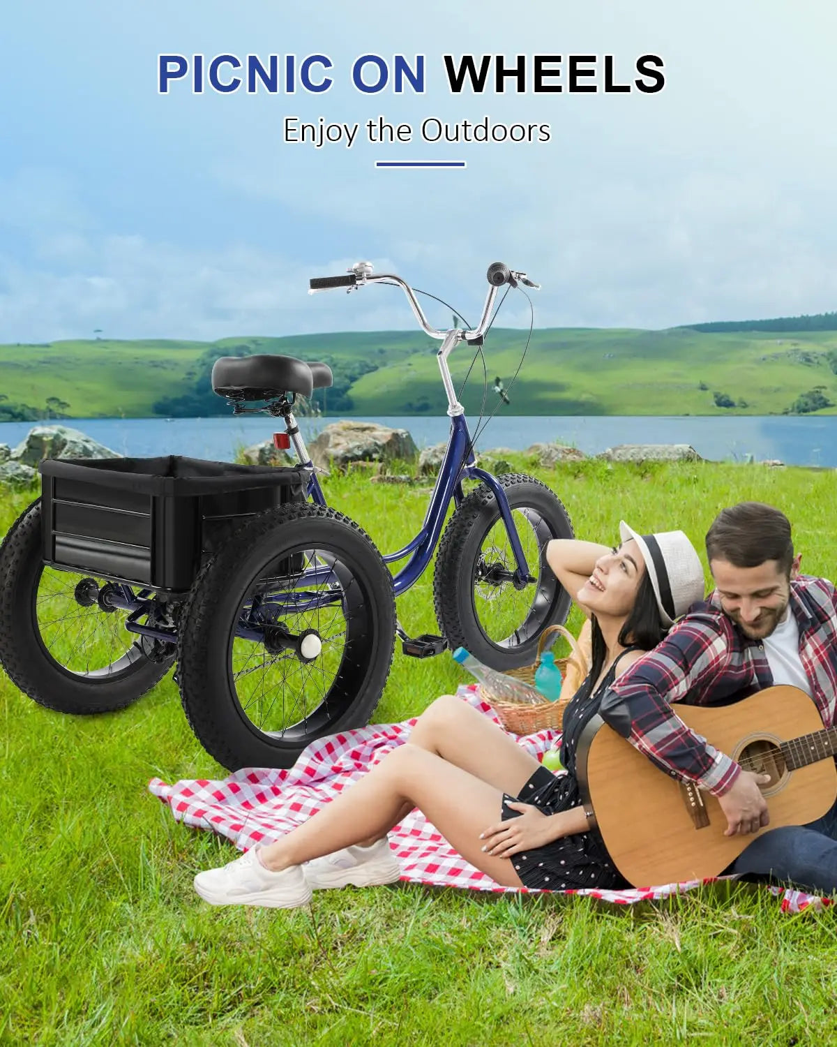 Fat Tire Adult Trike M/W 20 Inch 3 Wheel, 7 Speed, Rear Cargo Basket, Disc Brakes, Customized