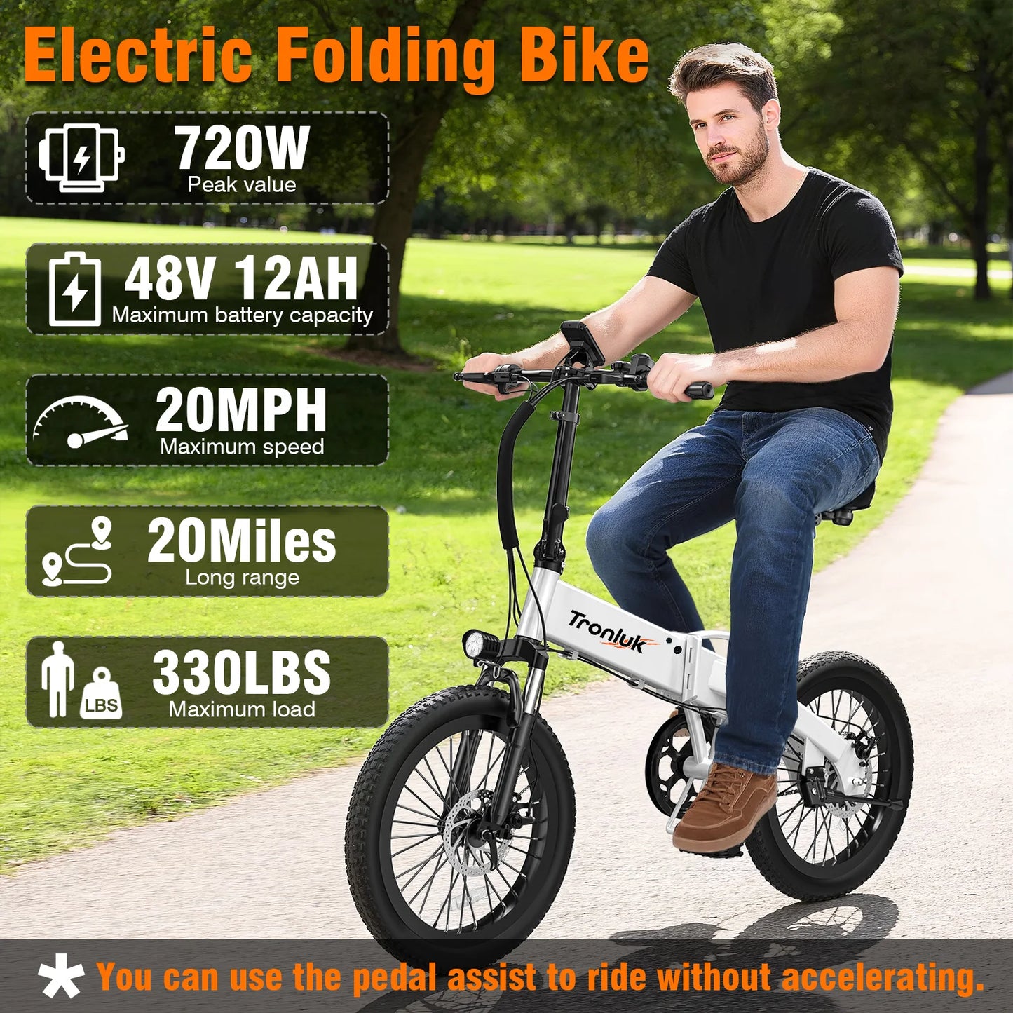 E-bicycle 720W peak 48V12AH 20 inch * 2.4 road tire 5-speed with assisted riding 20MPH urban commute