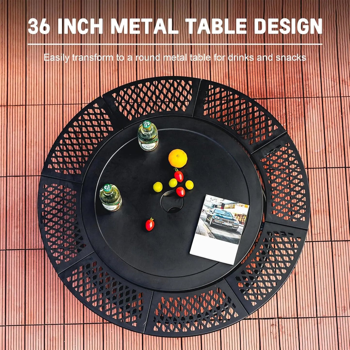 36 Inch Fire Pit,2 Cooking Grills,Outdoor Wood Burning BBQ Firepit with Lid, 3-in-1 Fire Pit