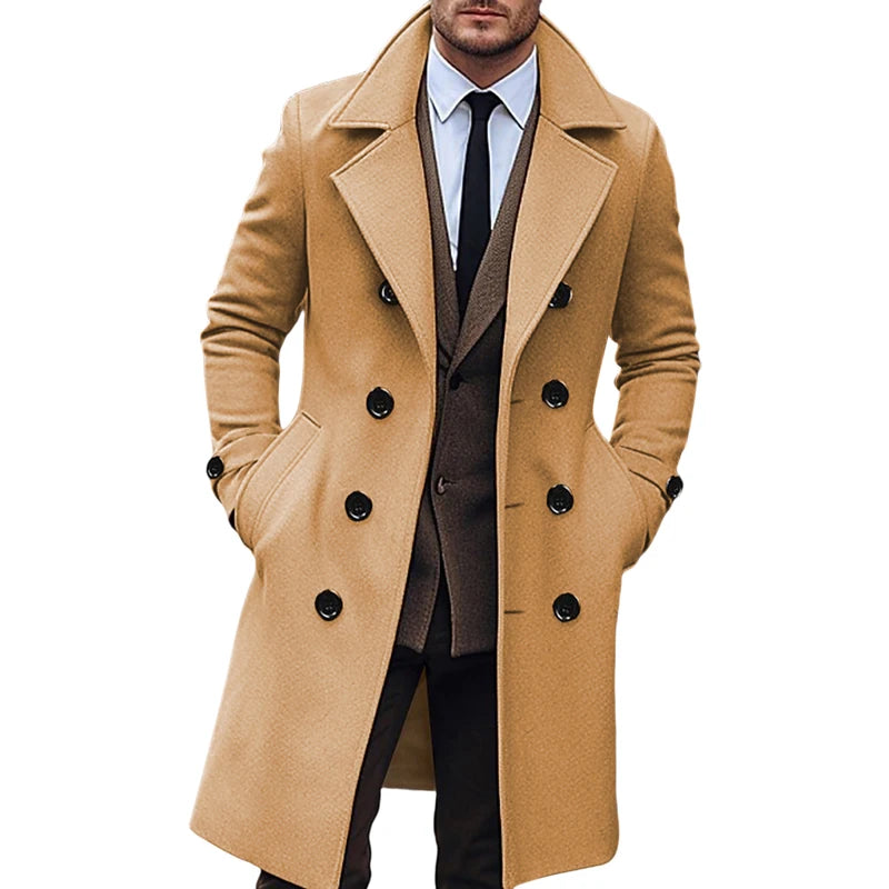 Classic Wool Blend Peacoat with Notched Lapel and Button Closure for Men s Winter Fashion Outerwear