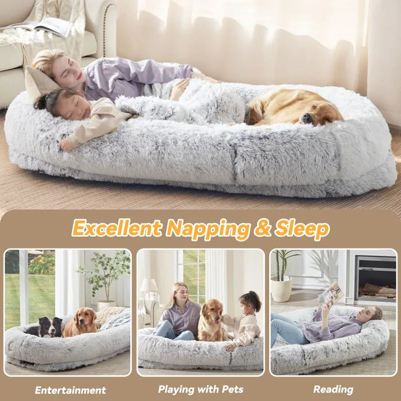 Human Dog Bed, 71''x45''x12'' Size Fits You  Washable Faux Fur Doze Off, Napping Orthopedic