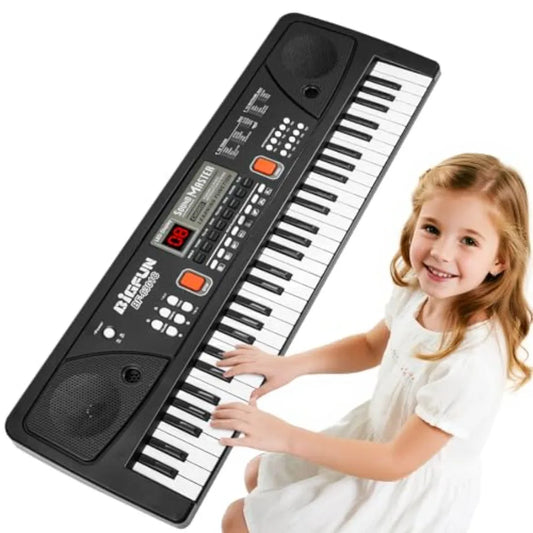 61Key Piano Keyboard, Beginners Rechargeable Electronic Music  Builtin Music Stand Microphone LED