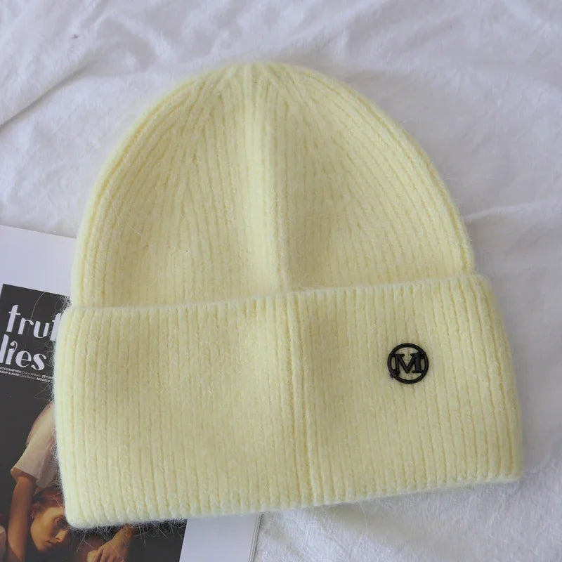 2024 Fluffy  Angora Hat Rabbit Fur Warm Winter Cashmere Wool Soft  Beanies Knitted Outdoor Female