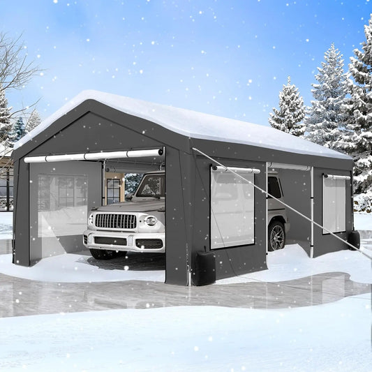 Heavy Duty Carport Tent - Portable Outdoor Canopy with Roll-up Side Doors & Windows, Portable Garage