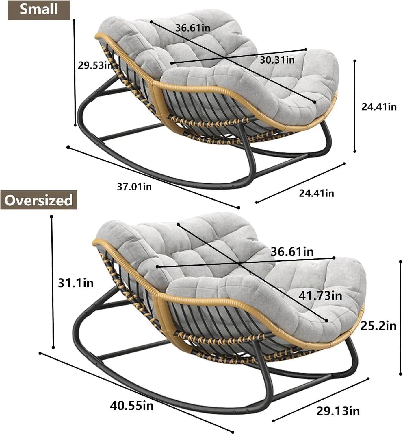 Egg Rocking Chair, Rattan Wicker Lounge Chair,Indoor/Outdoor Use in Bedroom/Living Room/Garden