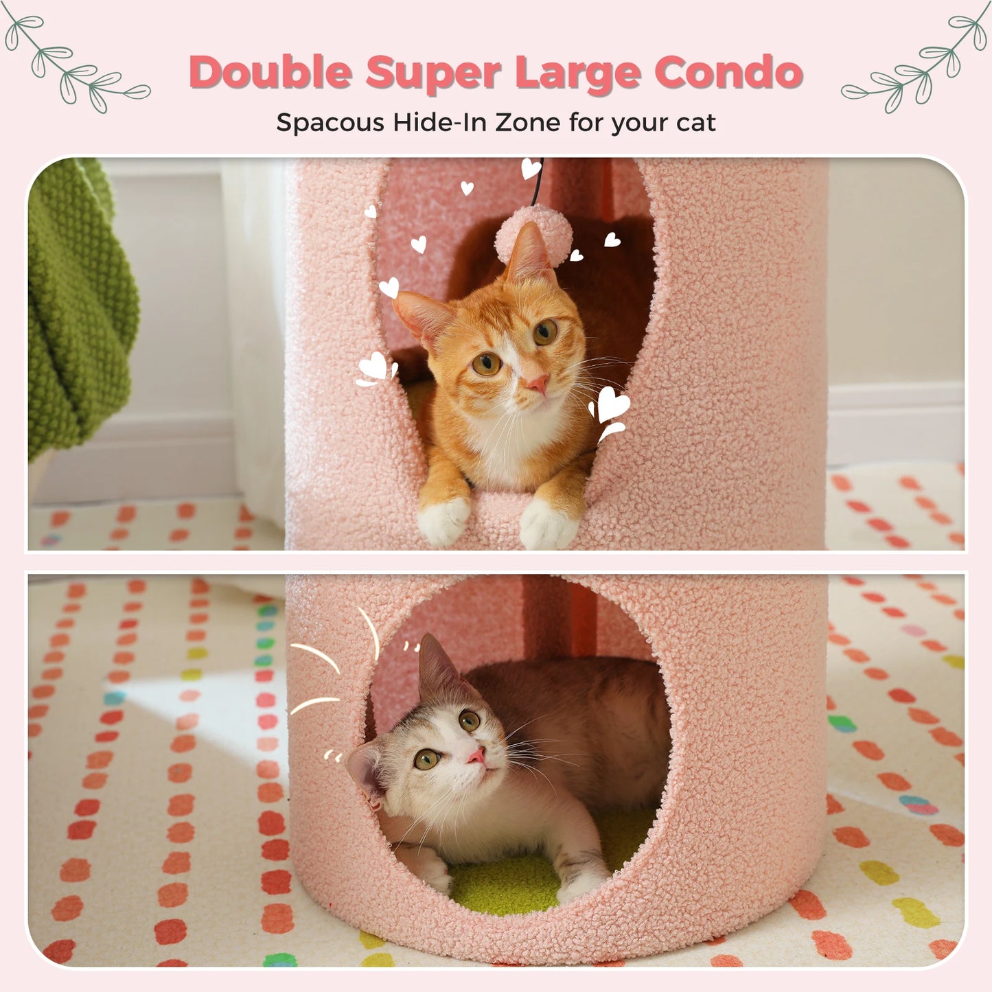 Double-Deck Cat House, Cozy Large Condos, Luxury Flower Perch, Pompom Ball, Cat Furniture indoor