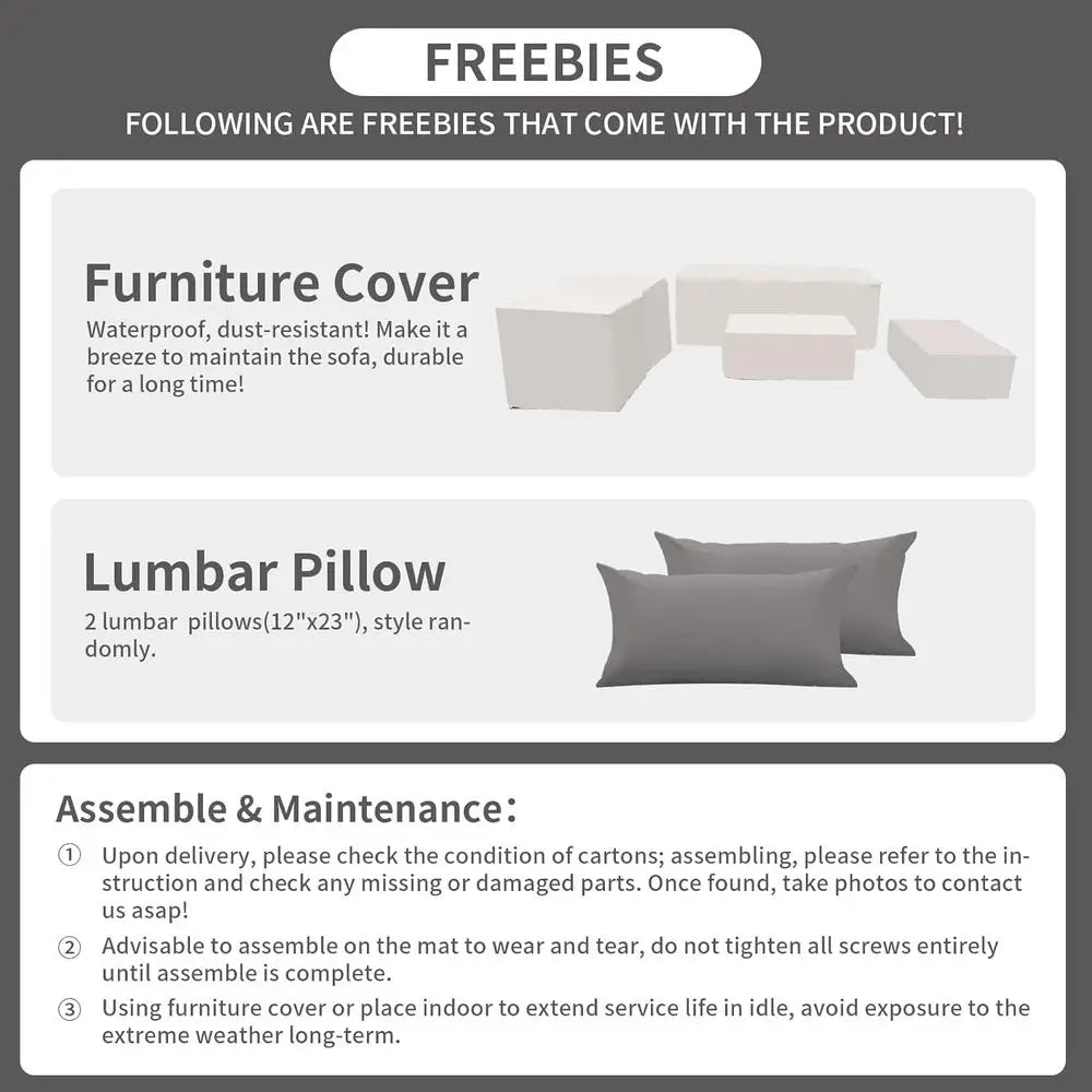 6-Piece Outdoor Wicker Patio Furniture Set with Grey Cushions