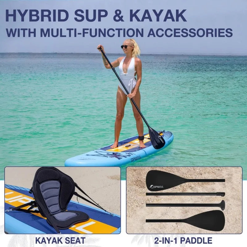 10'6"/11'/11'6" Inflatable Paddle Board, Stand or Sit, Stable Design, Premium SUP Accessories,