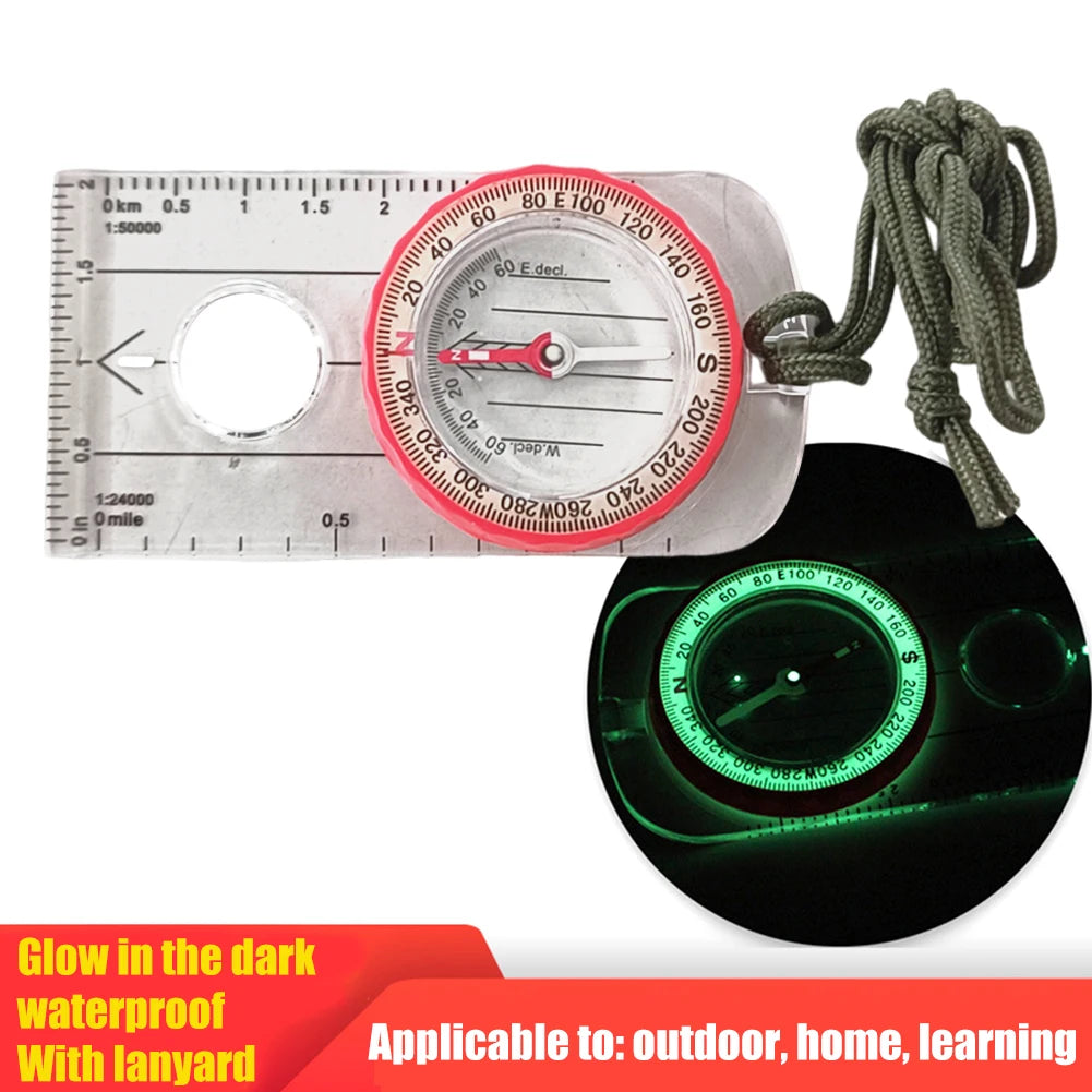 2-5PCS Luminous  Compass Shockproof Waterproof Travel Tools High Accuracy, Magnifier for Survival
