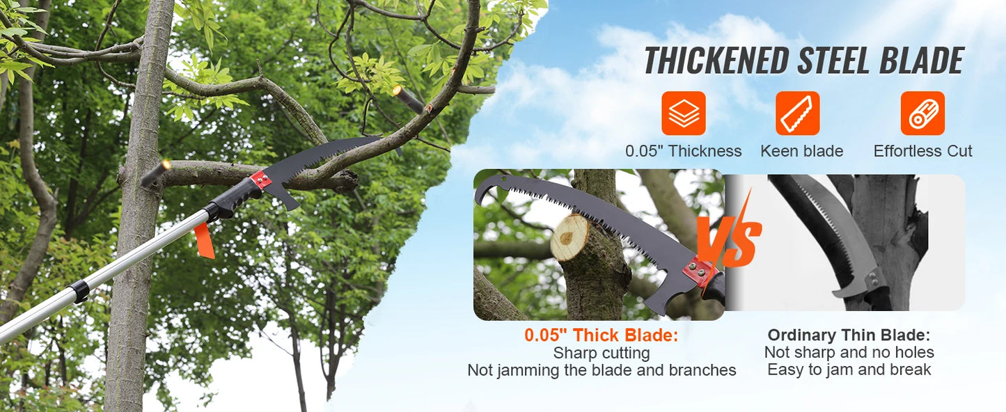 Manual Pole Saw Extendable Tree Pruner Sharp Steel Blade,Lightweight Aluminum Alloy Handle