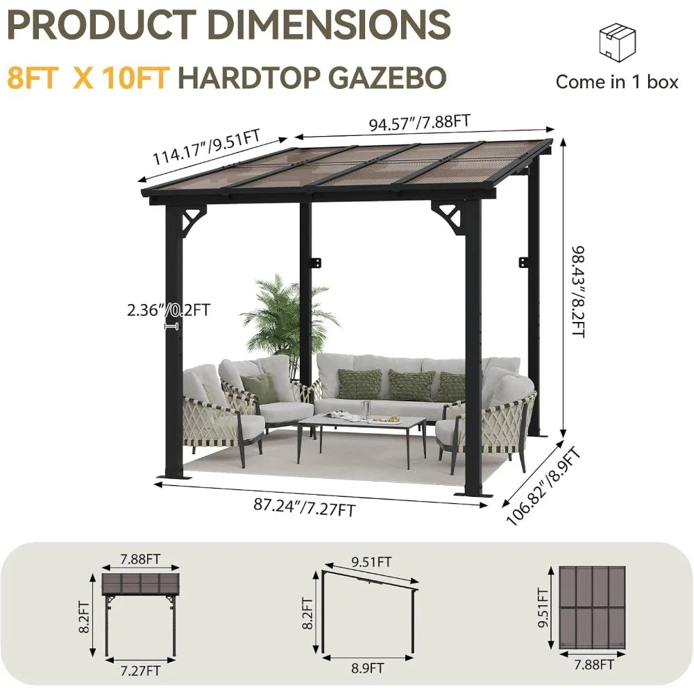 8’x10’ Gazebo, Wall Mounted on Clearance, Outdoor Patio, Large Wall-Mounted Heavy Duty Awnings Patio