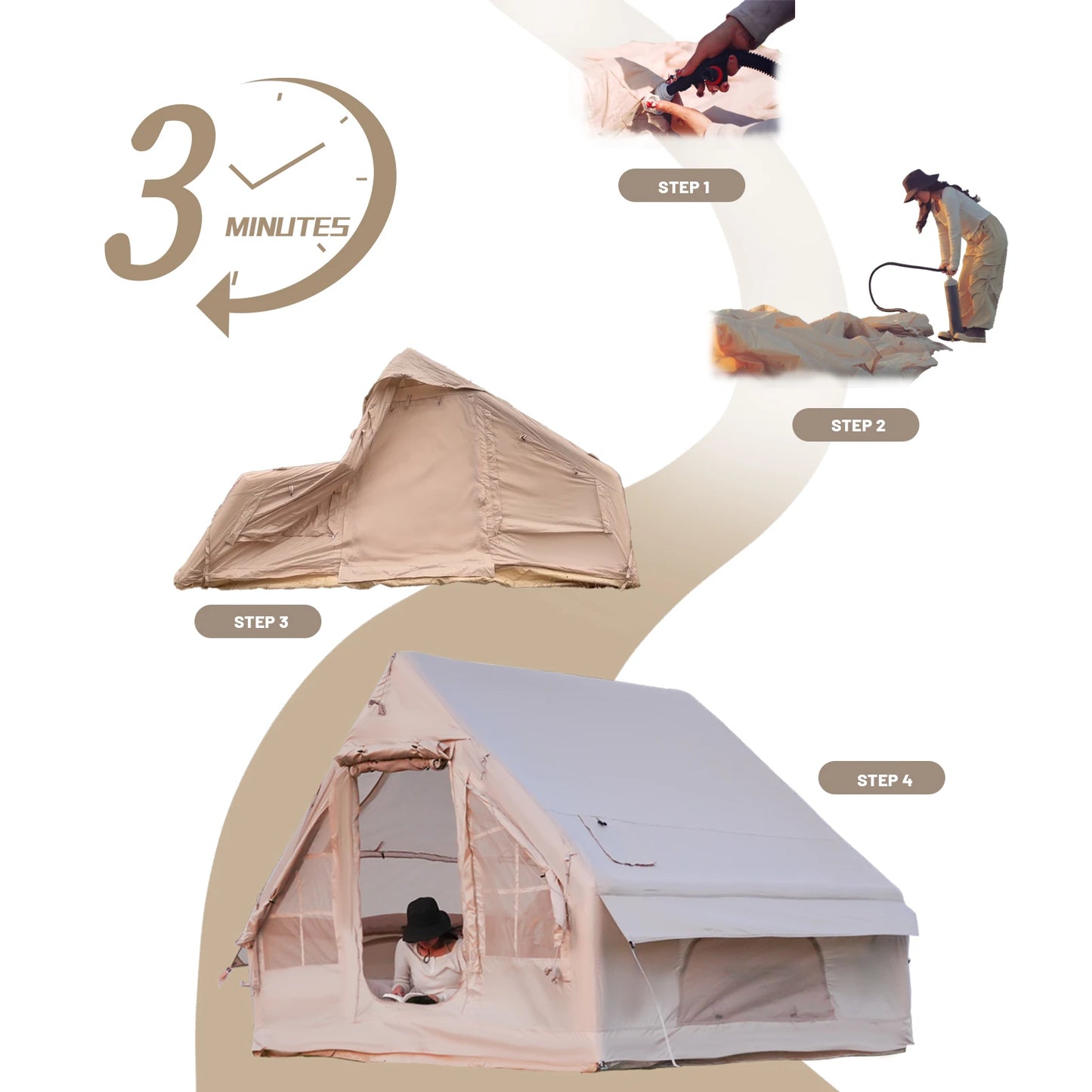 4-8 Person Inflatable Camping Tent - Quick-Setup Air Frame, 4-Season Waterproof Shelter, Stove Jack