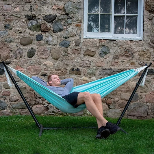 Double Polyester Hammock with Space Saving Steel Stand and Premium Carry Bag - 450 lb Capacity