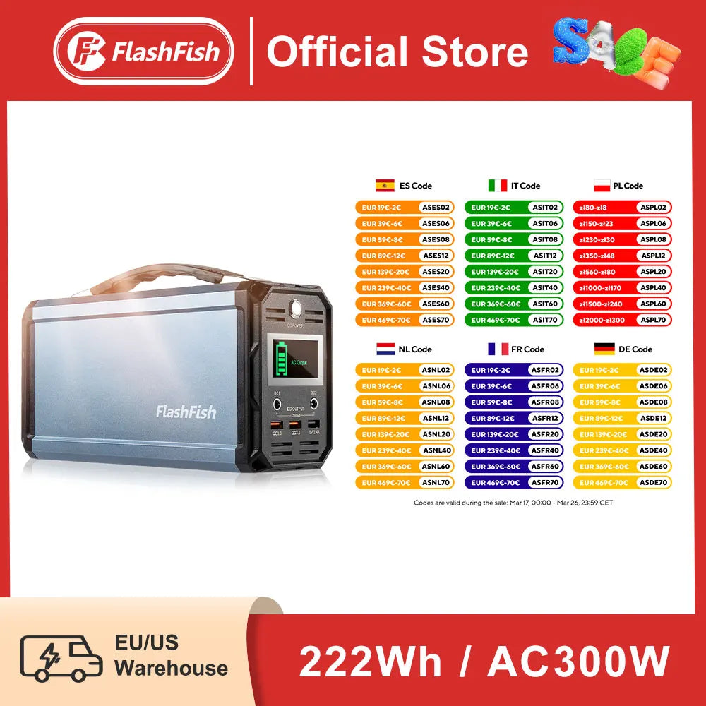 300W Solar Generator 222Wh Portable Power Station 60000mAh Rechargeable Lithium Battery Bank